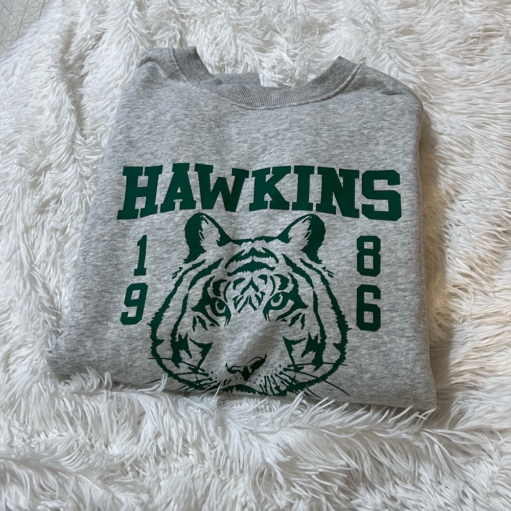 H&M Gray and Green Retro Graphic Hoodie